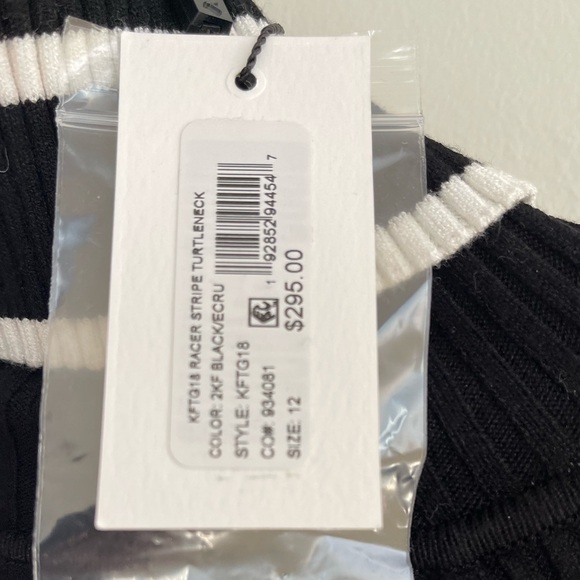 NWT MILLY Minis Girl's Racer Stripe Turtleneck Black/Ecru size 12 - Picture 3 of 5